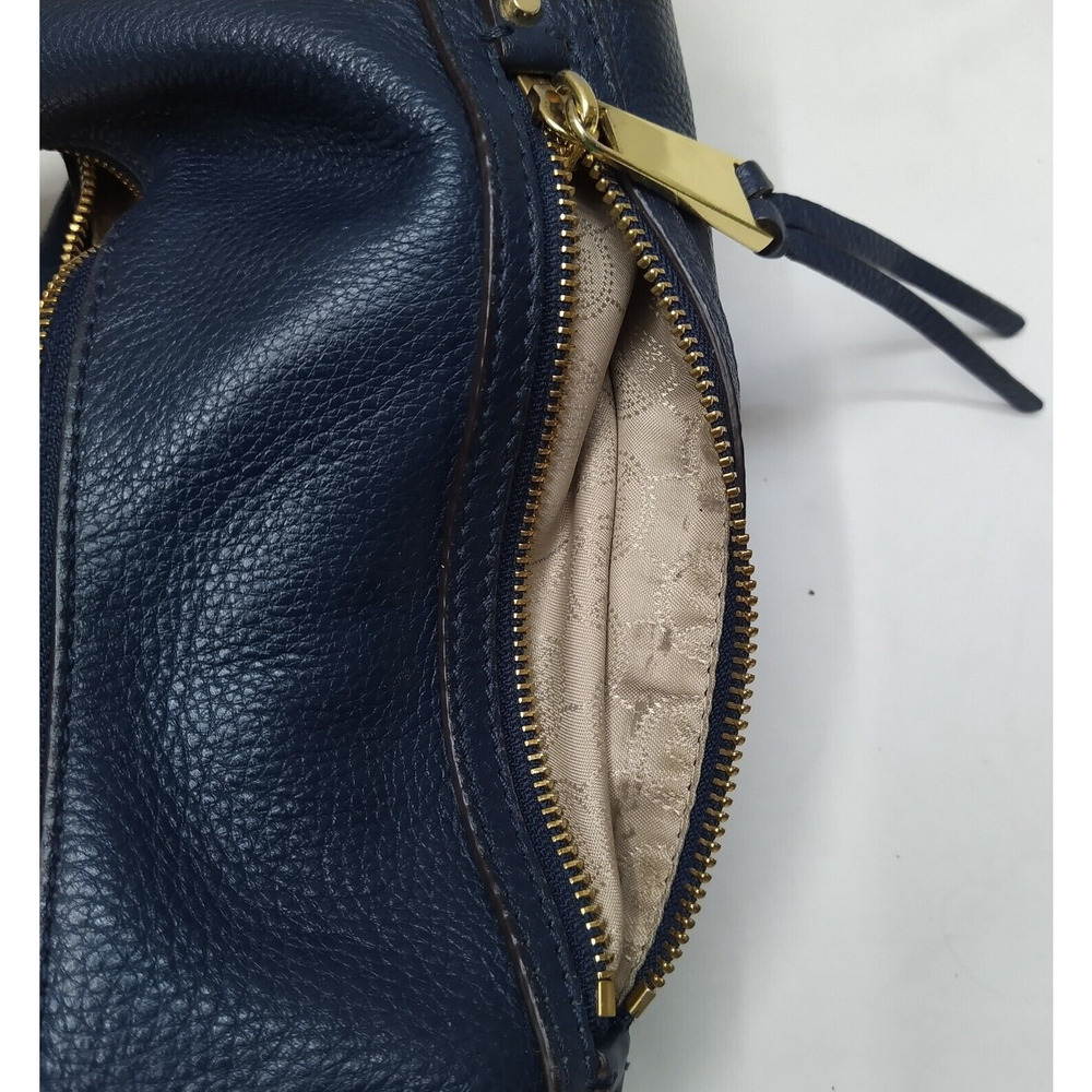 Michael Kors Rhea Blue Pebbled Leather Zipper Pocket Hobo Shoulder Bag - Picture 14 of 16
